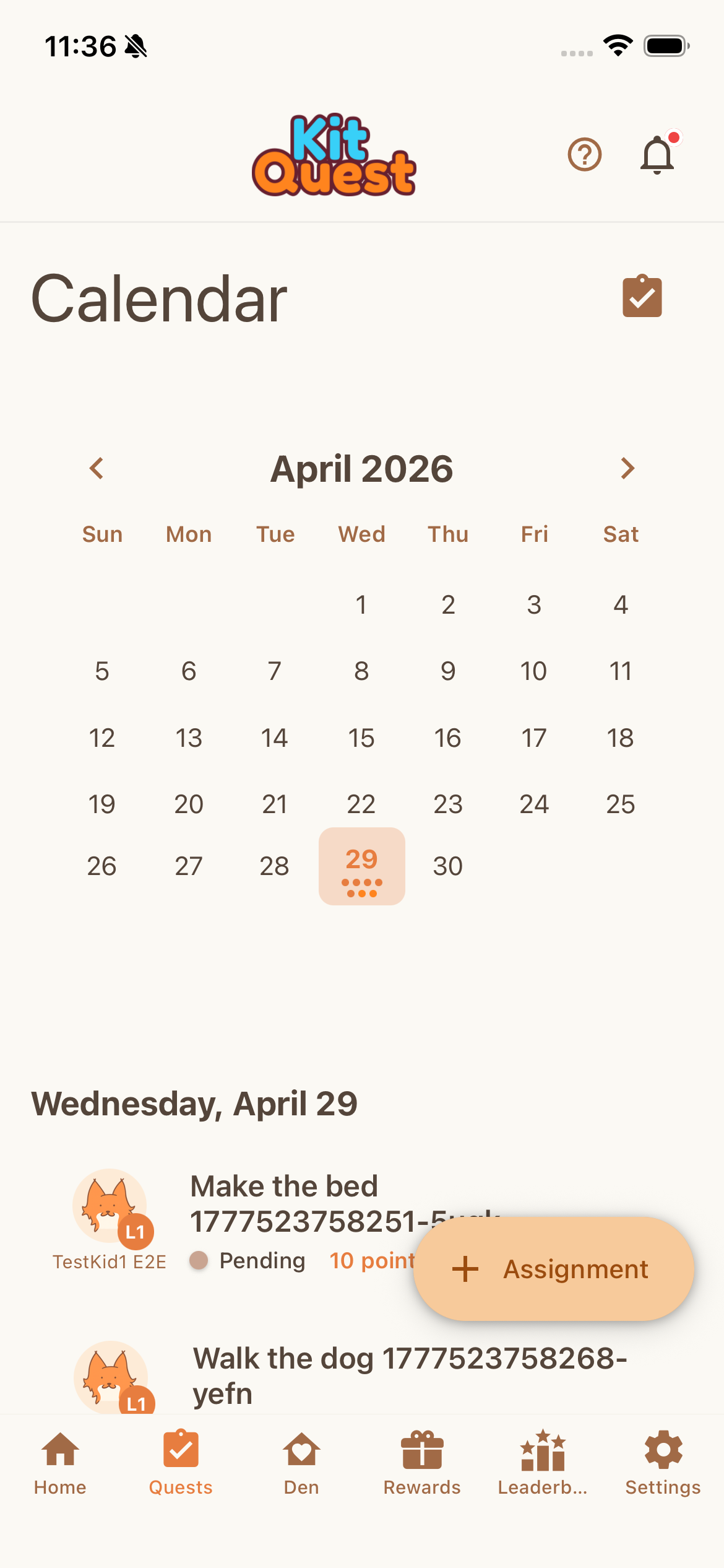 Quest calendar view