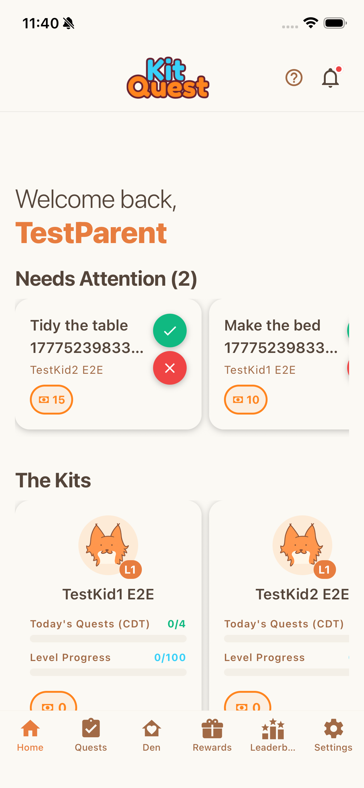 Parent dashboard view
