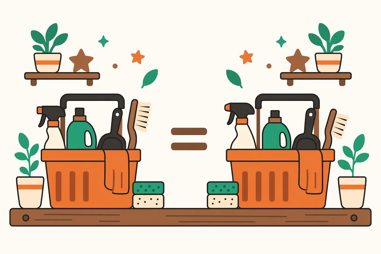 Two identical chore toolkits side by side joined by an equals sign.