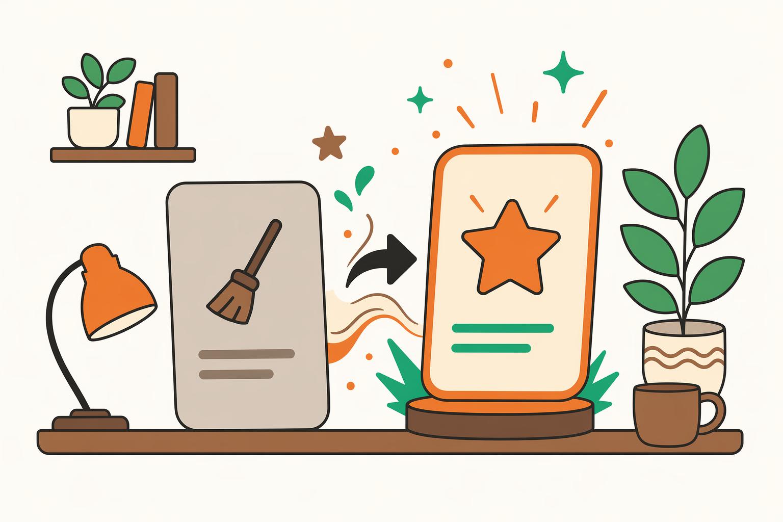 A chore card morphing into a quest card with a star and sparkle.