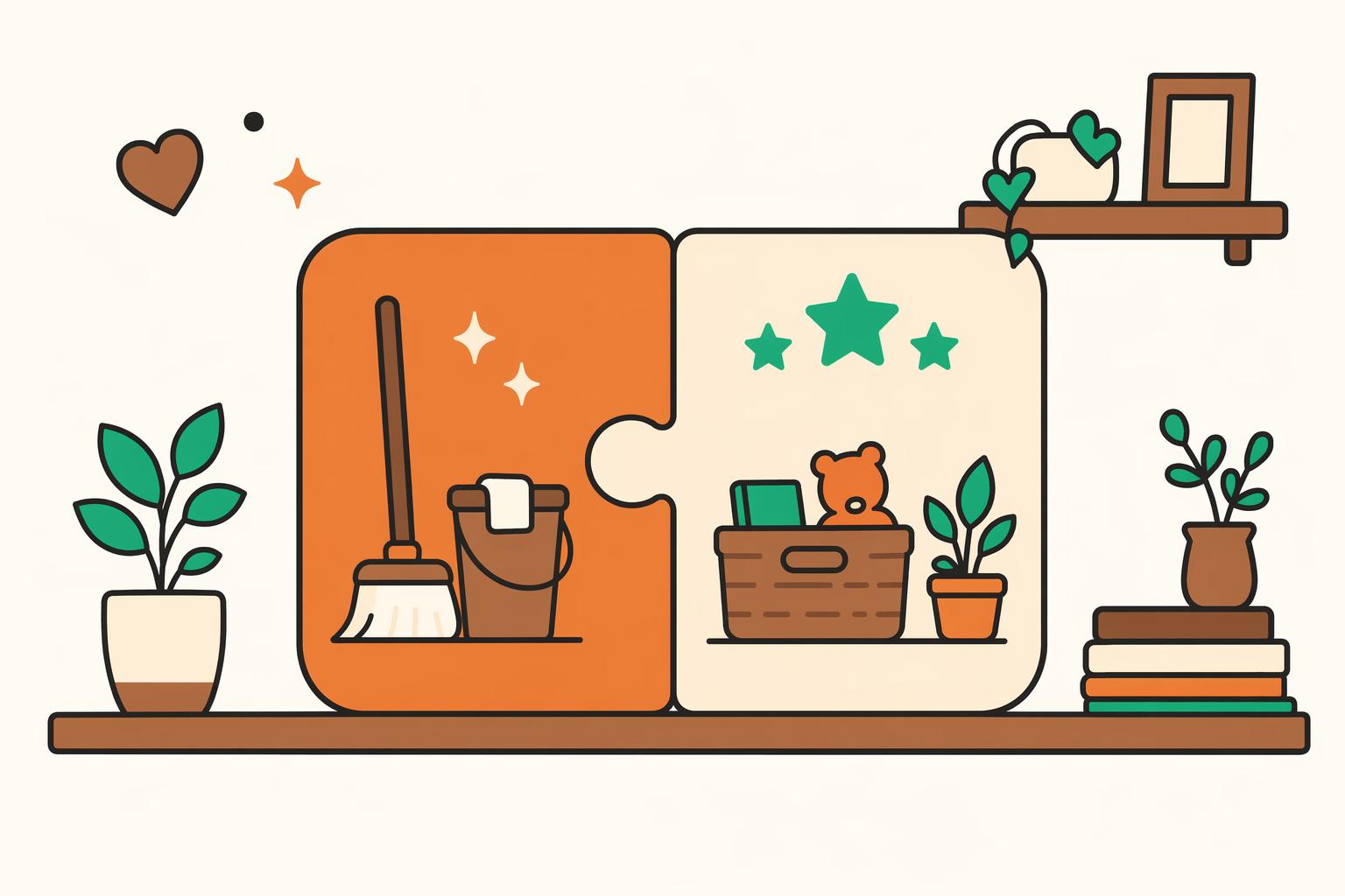 Two puzzle pieces joining into a single chore-plan card.