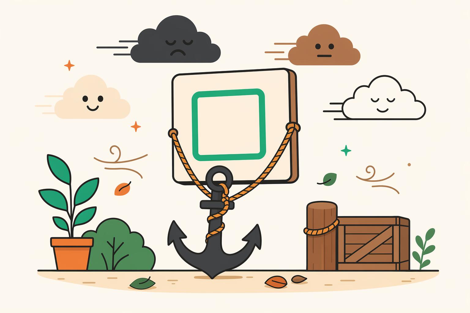 A checkbox anchored in place while clouds drift past.
